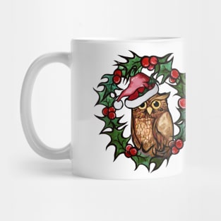 Christmas Owl With Cute Santa Hat and Wreath Mug